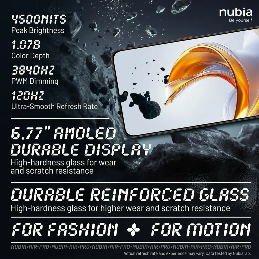 ZTE Nubia Air Pro 5G negro con pantalla AMOLED 6,78 punch hole 144 Hz, marcos finos, cámara trasera triple con módulo ovalado y logo nubia vertical - Ítem4