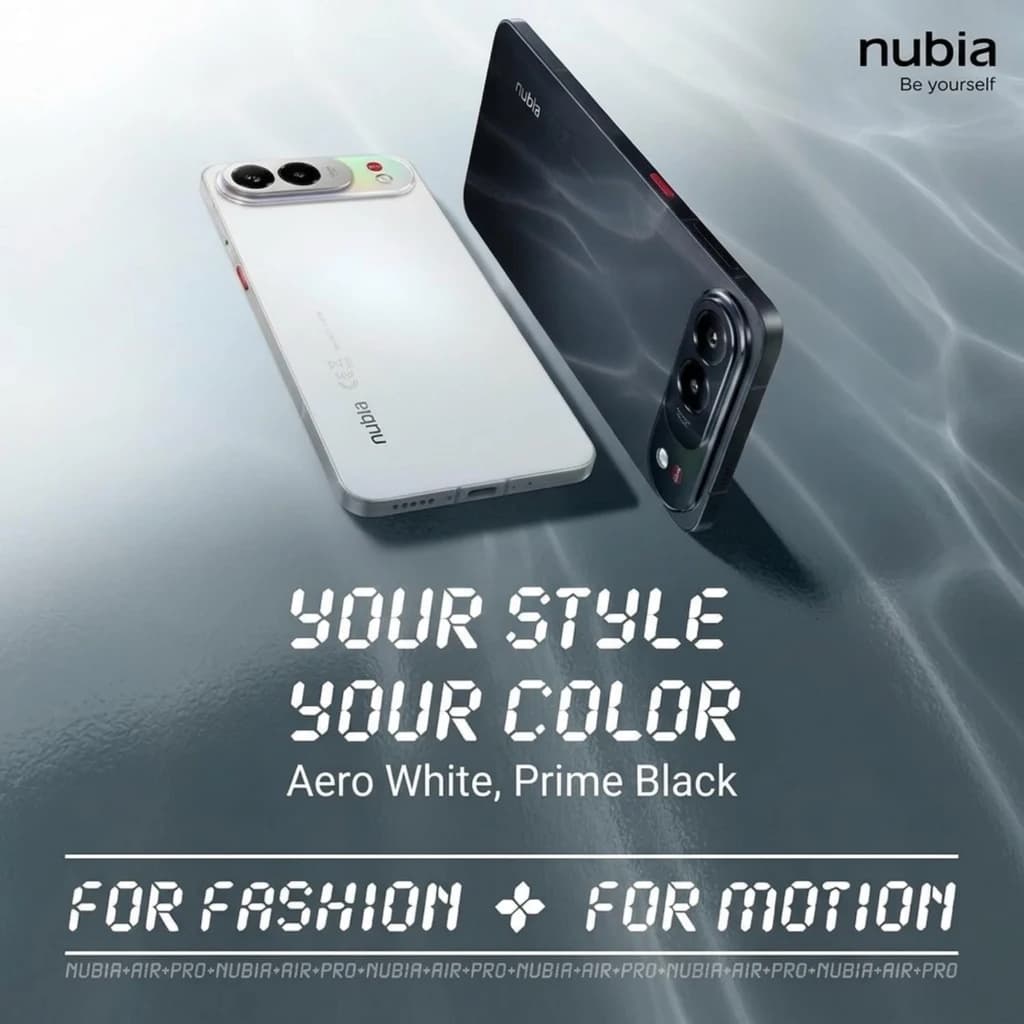 ZTE Nubia Air Pro 5G negro con cámara dual trasera en módulo ovalado, pantalla AMOLED 6,78 pulg 144 Hz, diseño delgado y bordes curvos en acabado Prime Black