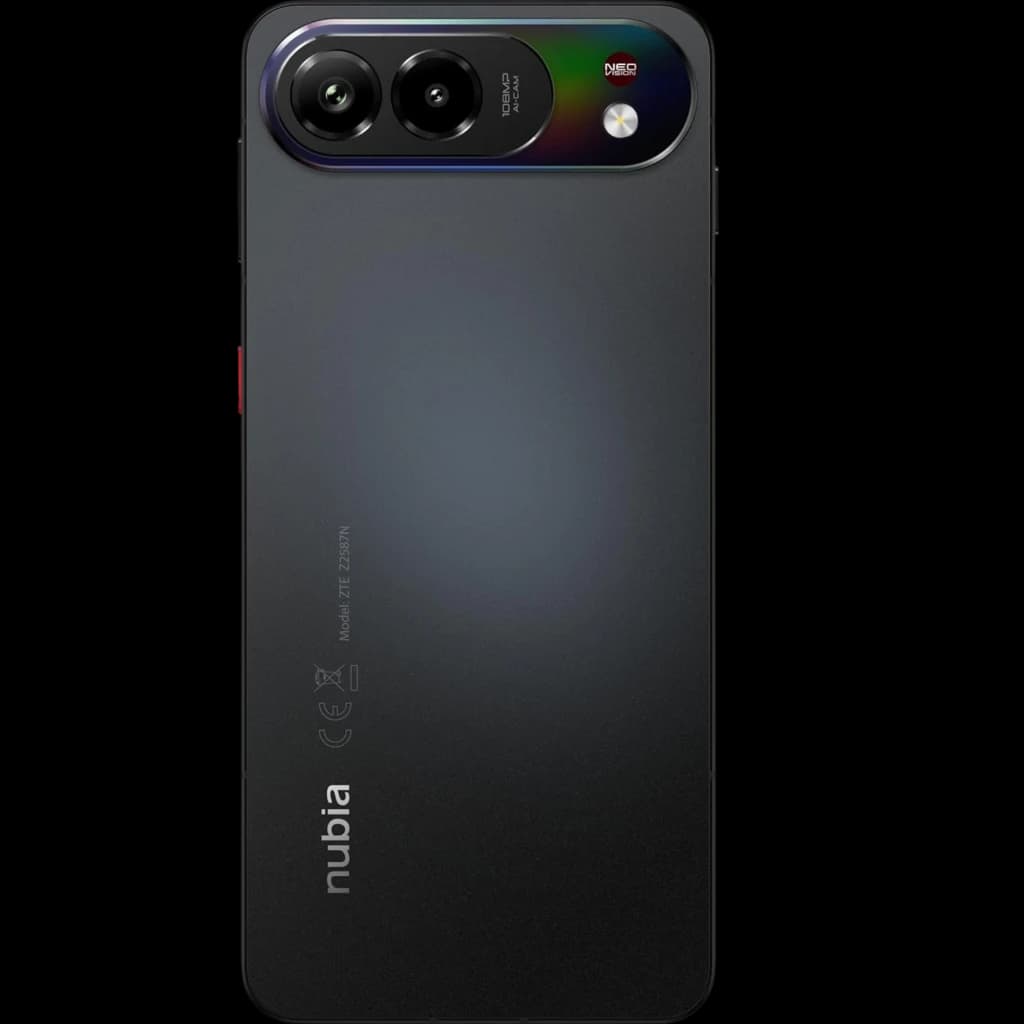 ZTE Nubia Air Pro 5G negro con trasera mate, módulo de cámara dual grande con flash y detalle rojo en el botón lateral; diseño delgado y moderno