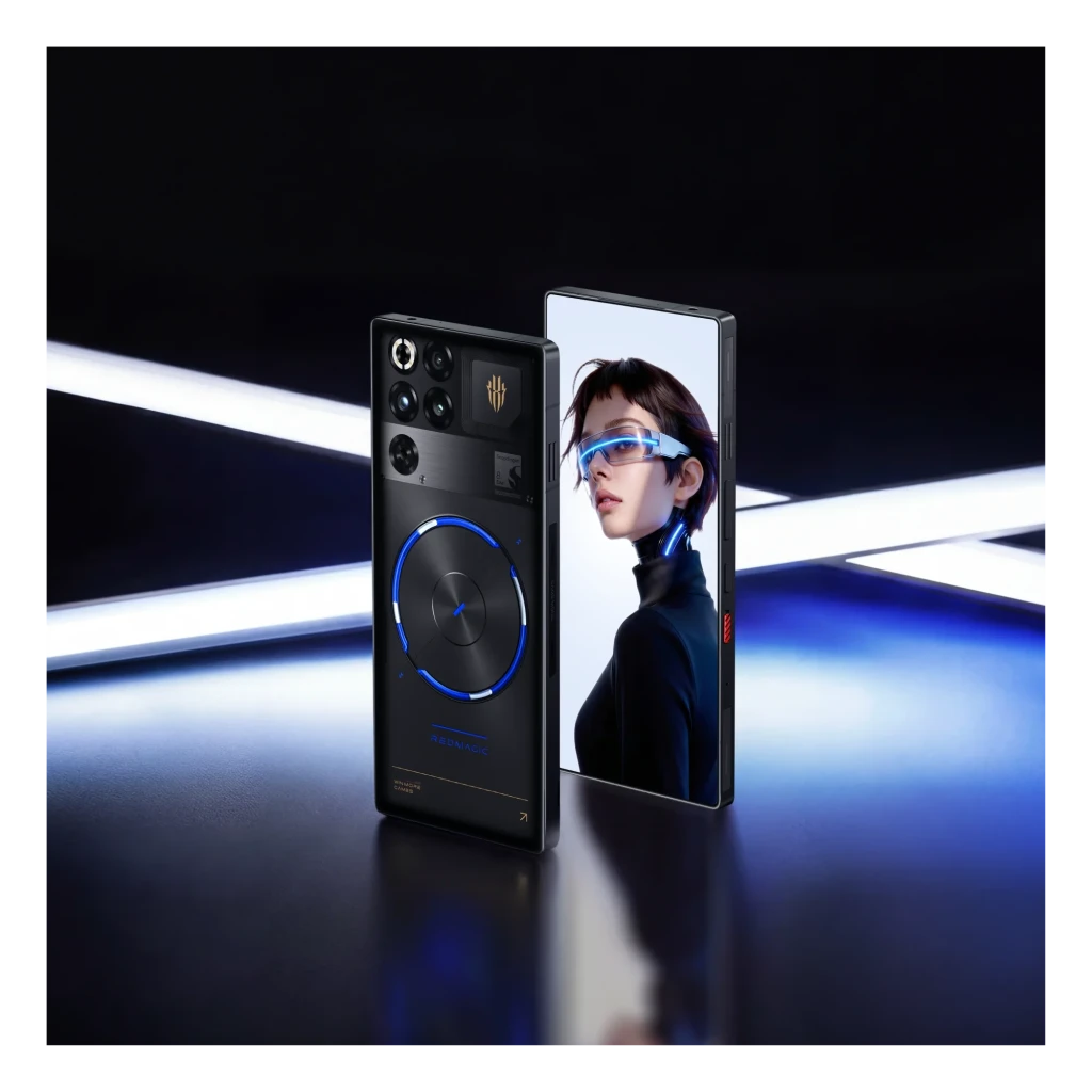 Nubia RedMagic 11S Pro 5G Nightfreeze com traseira preta futurista, anel LED azul, múltiplas câmeras grandes, logo dourado e tela quase sem bordas - Item7