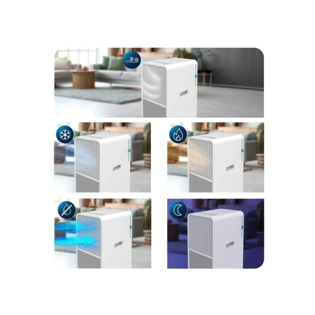 Cecotec ForceClima 9450 Style Heating portátil branco, design retangular com grelha frontal colorida, saída de ar superior, alça lateral e rodas discretas - Item1
