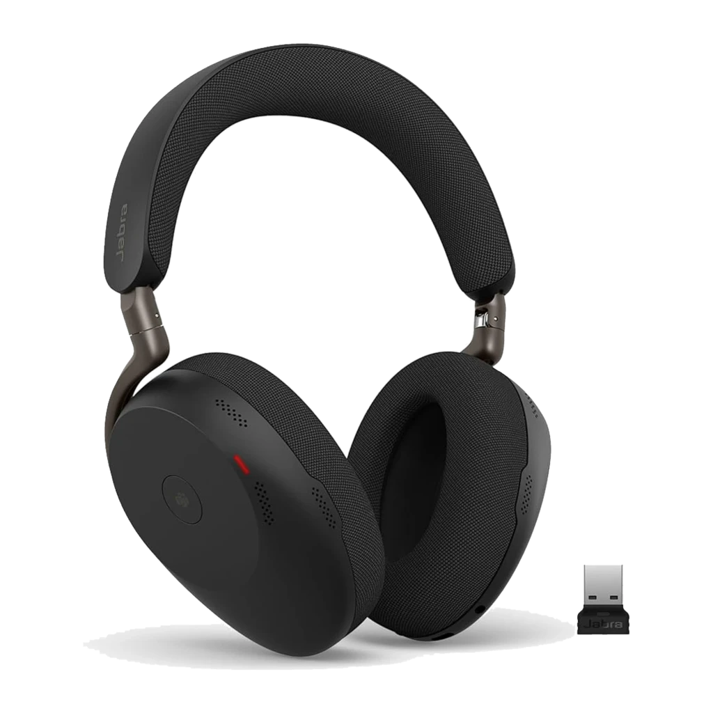 Jabra Evolve3 85 preto: vista frontal com fita e almofadas - Item3