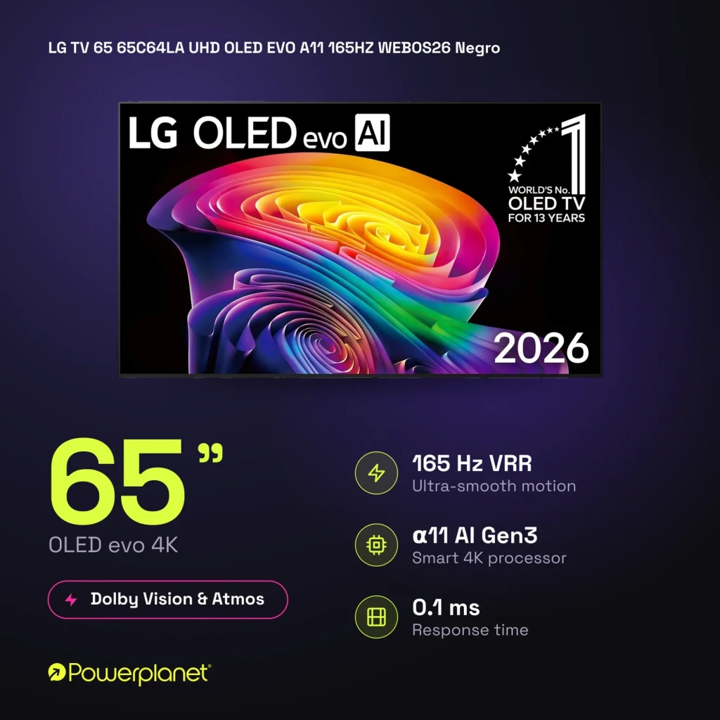 LG 65C64LA Smart TV OLED Evo 65 4K α11 AI Gen3 com tela fina sem bordas, pretos profundos, cores vibrantes e base central metálica elegante - Item6
