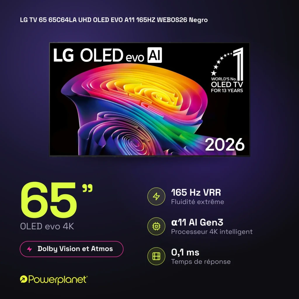 LG 65C64LA Smart TV OLED Evo 65 4K α11 AI Gen3 com tela fina sem bordas, pretos profundos, cores vibrantes e base central metálica elegante - Item7