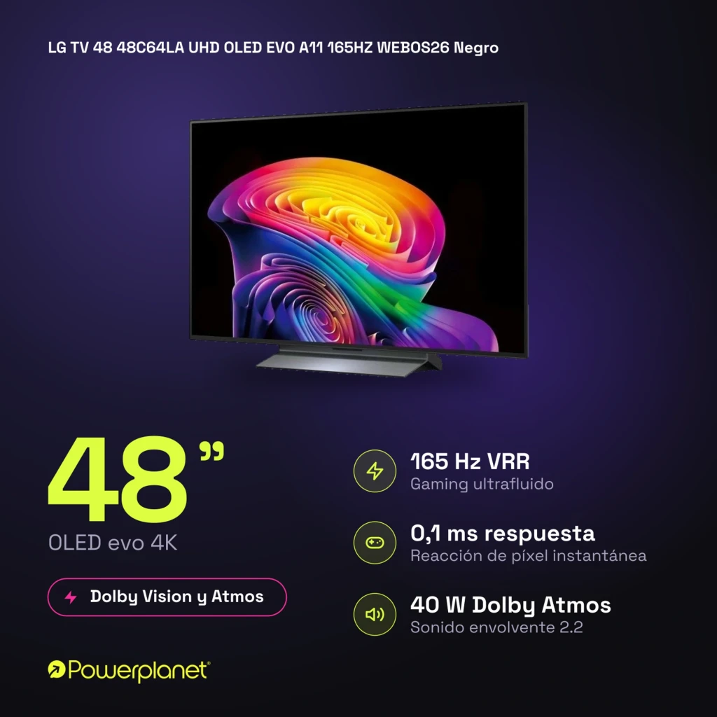 LG 48C64LA Smart TV OLED Evo 48 4K α11 AI Gen3 com tela fina sem bordas, pretos profundos, cores vibrantes e base central metálica elegante - Item9