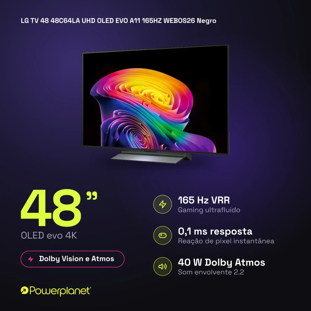 LG 48C64LA Smart TV OLED Evo 48 4K α11 AI Gen3 com tela fina sem bordas, pretos profundos, cores vibrantes e base central metálica elegante - Item8