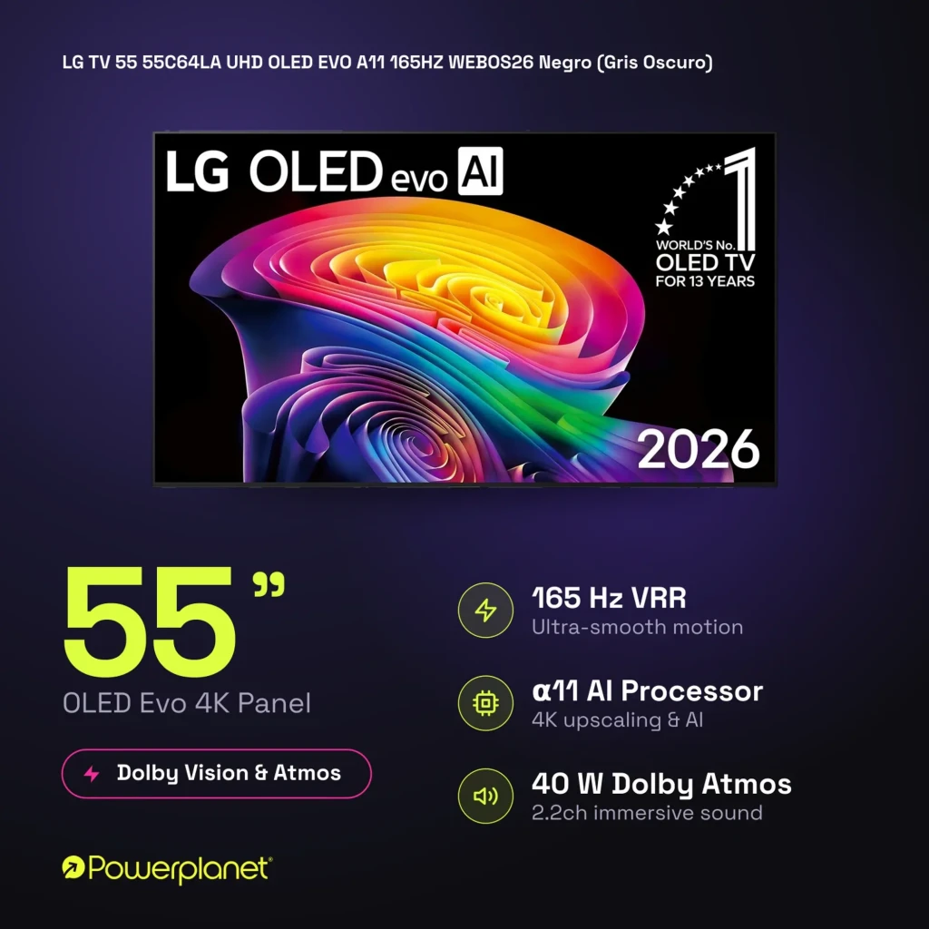 LG 55C64LA Smart TV OLED Evo 55 4K α11 AI Gen3 com tela fina sem bordas, pretos profundos, cores vibrantes e base central metálica elegante - Item8