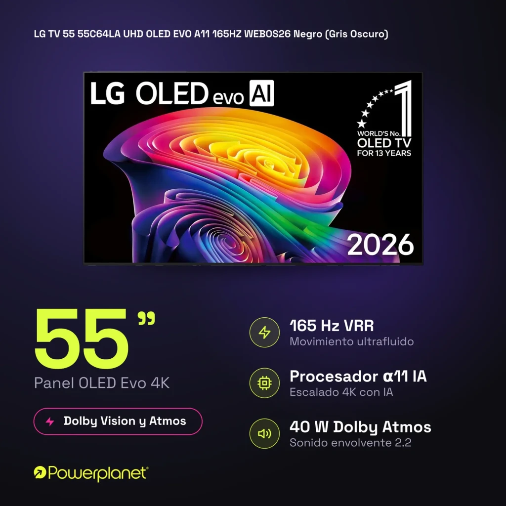 LG 55C64LA Smart TV OLED Evo 55 4K α11 AI Gen3 com tela fina sem bordas, pretos profundos, cores vibrantes e base central metálica elegante - Item9