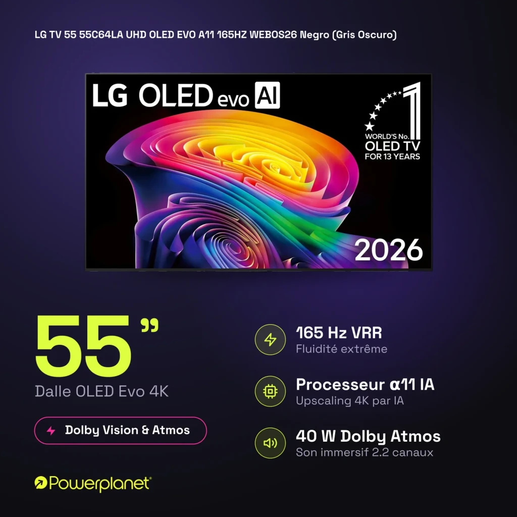 LG 55C64LA Smart TV OLED Evo 55 4K α11 AI Gen3 com tela fina sem bordas, pretos profundos, cores vibrantes e base central metálica elegante - Item7
