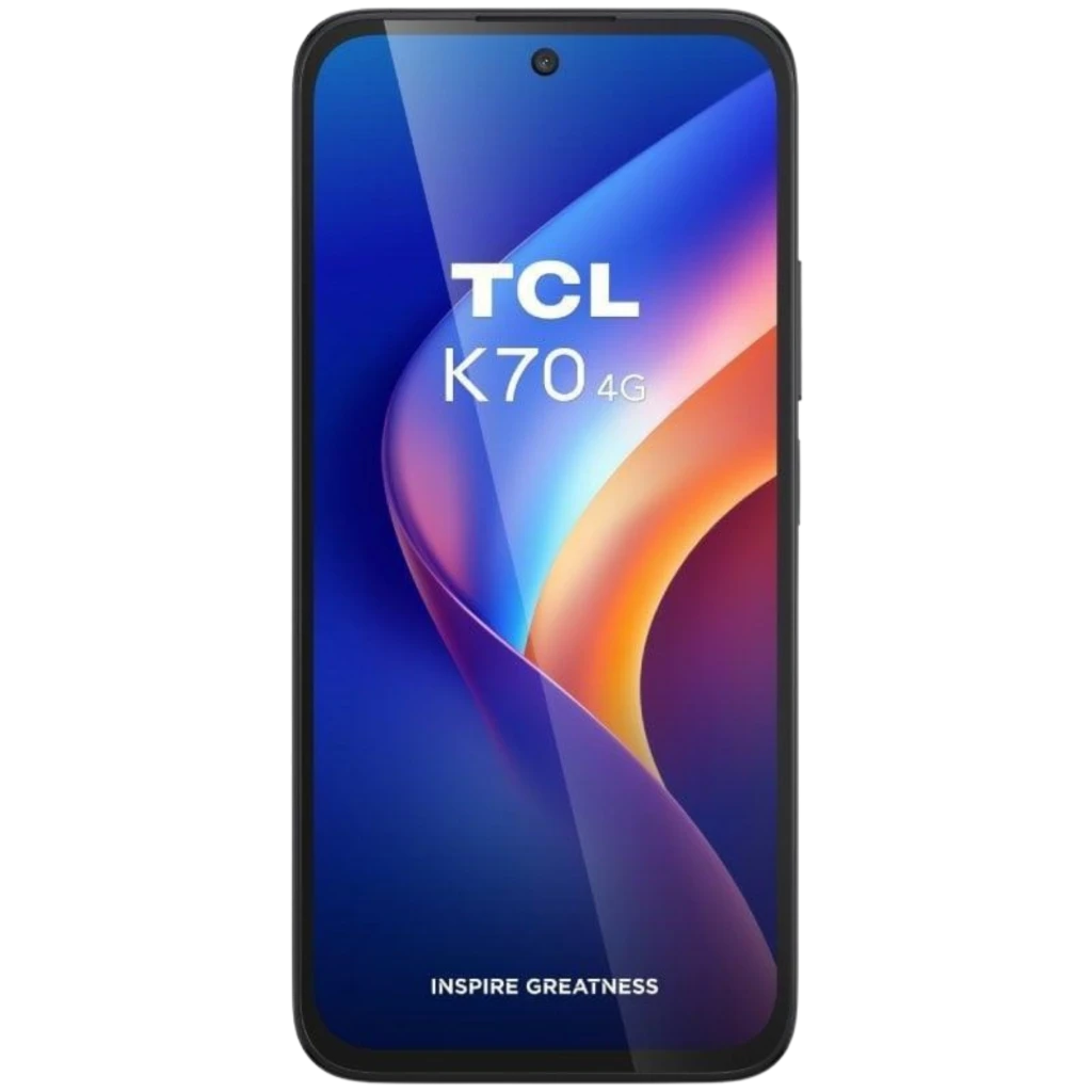TCL K70 4G azul con pantalla 120 Hz, panel perforado centrado, doble cámara trasera grande con flash, bordes curvos y acabado texturizado elegante - Ítem1