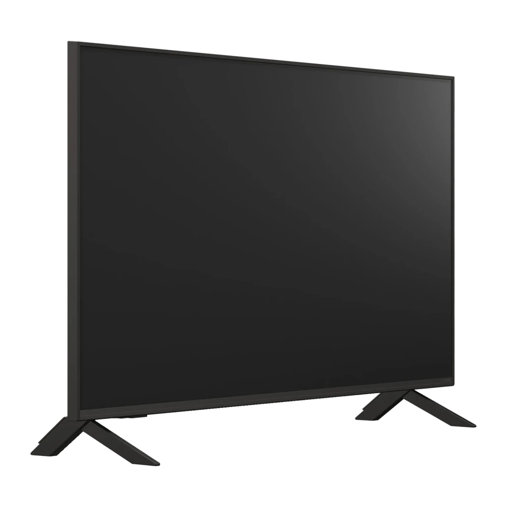 TV LG 43 pulgadas QNED 4K WebOS 25 Negro 43QNED84A6C, vista lateral: pantalla apagada y patas en V visibles