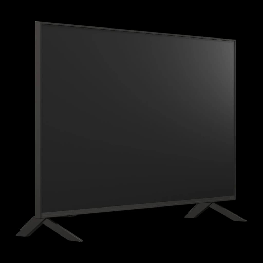TV LG 43 pulgadas QNED 4K WebOS 25 Negro 43QNED84A6C, vista lateral: pantalla apagada y patas en V visibles
