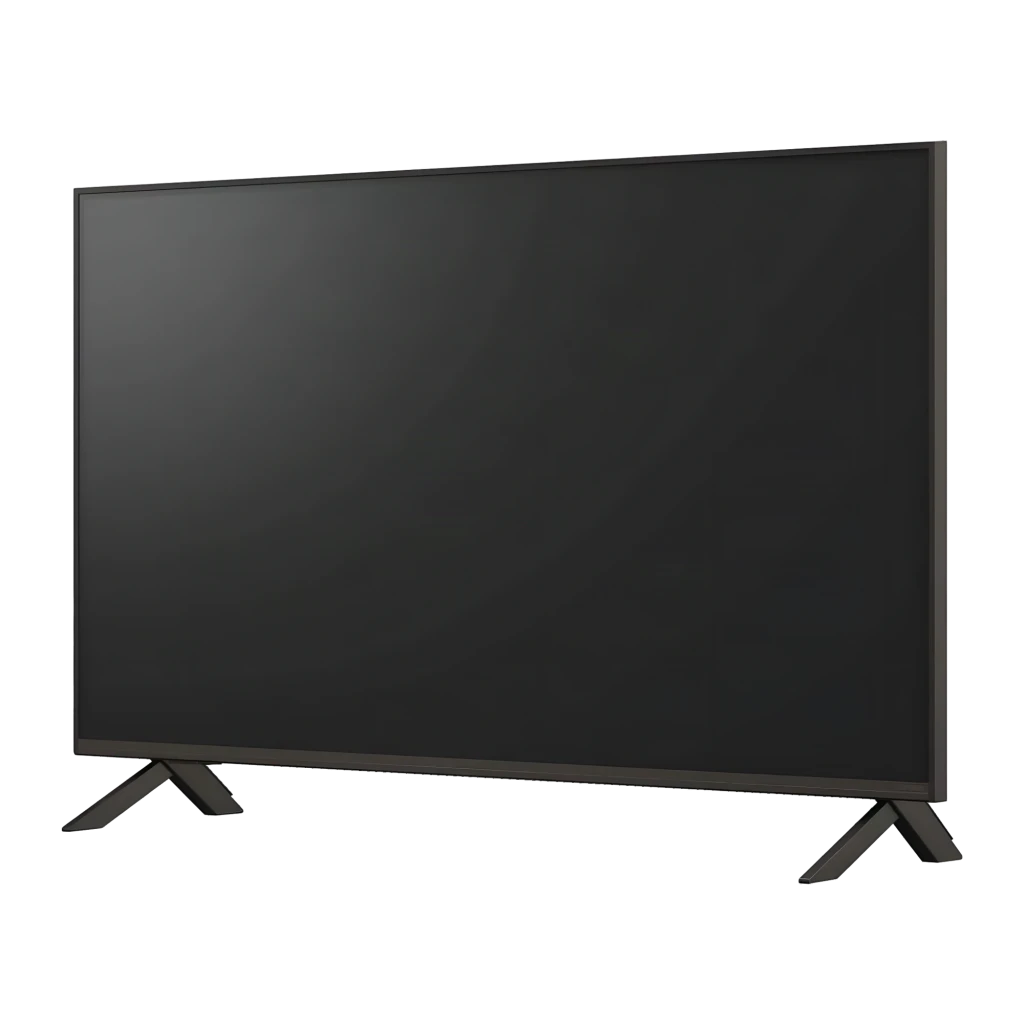 TV LG 43 pulgadas QNED 4K WebOS 25 Negro 43QNED84A6C, vista lateral: pantalla apagada, marco fino y patas en V