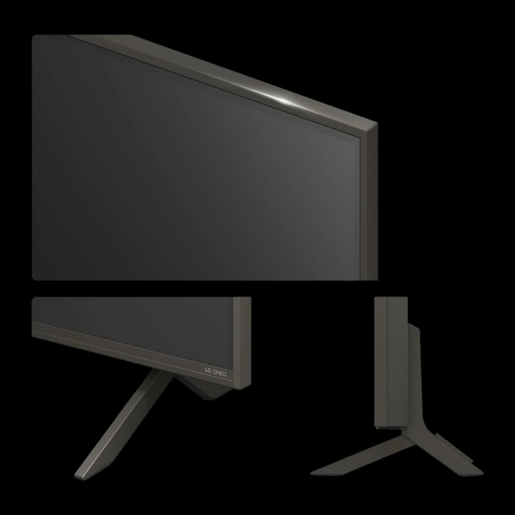 TV LG 43 pulgadas QNED 4K WebOS 25 Negro 43QNED84A6C, vistas múltiples: ángulo lateral, frontal inferior y perfil