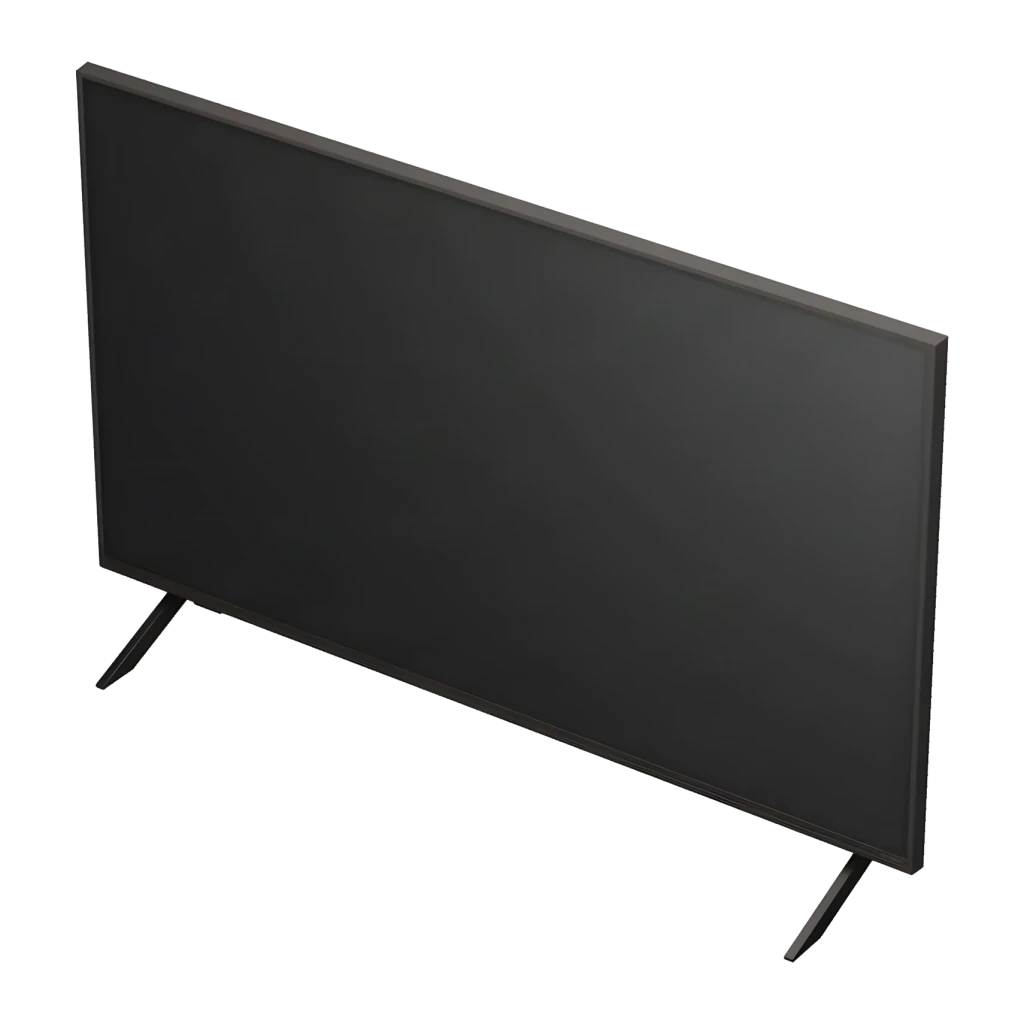 TV LG 43 pulgadas QNED 4K WebOS 25 Negro 43QNED84A6C, vista en ángulo: panel frontal apagado y patas delgadas