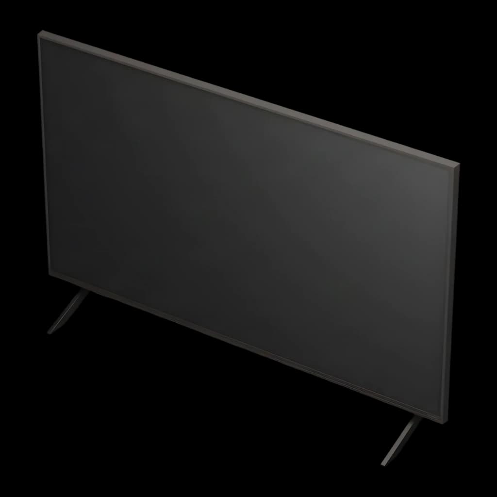 TV LG 43 pulgadas QNED 4K WebOS 25 Negro 43QNED84A6C, vista en ángulo: panel frontal apagado y patas delgadas