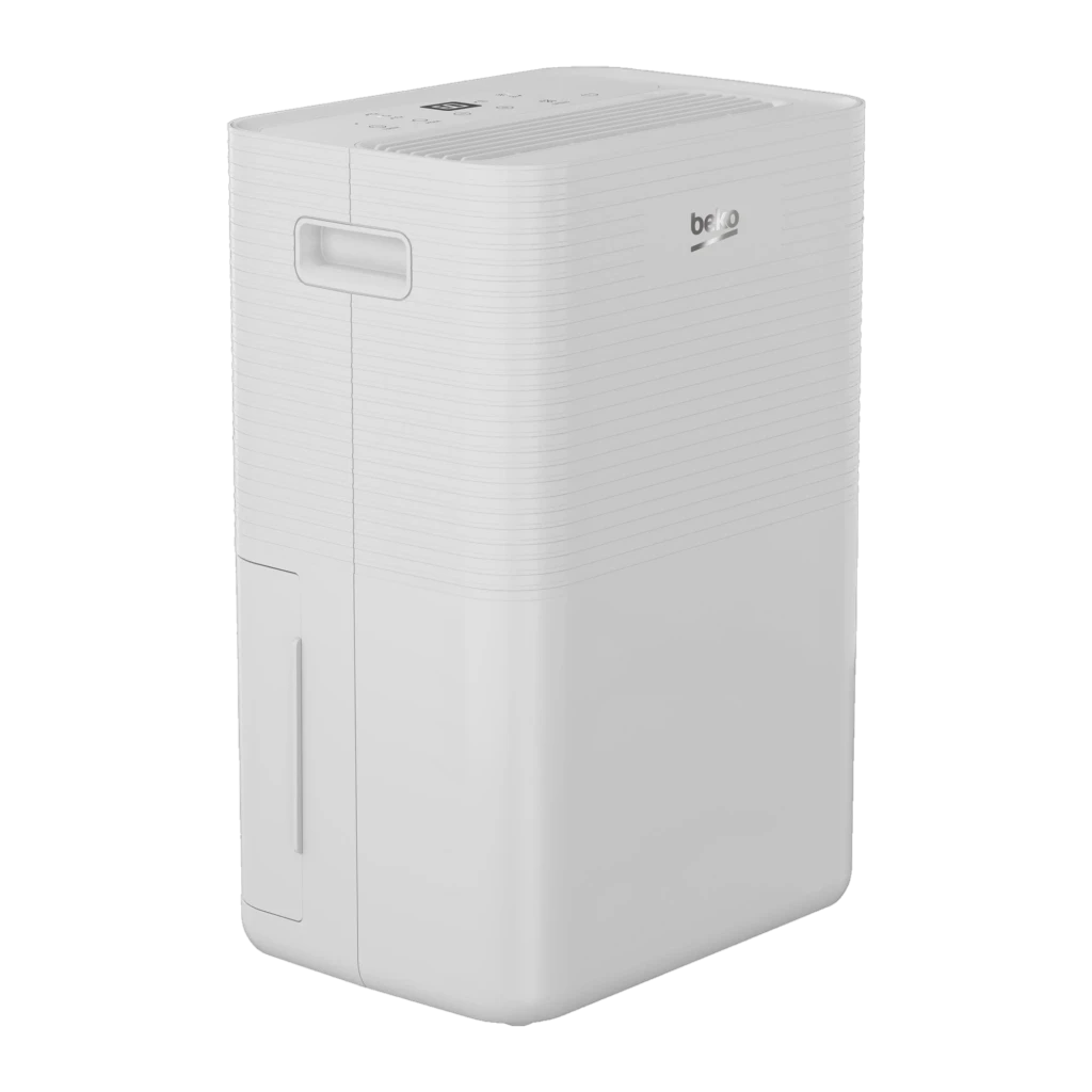 BDP016 Beko Blanc déshumidificateur compact au design minimaliste, façade lisse blanc mat, fentes supérieures discrètes, logo beko centré gris - Ítem2