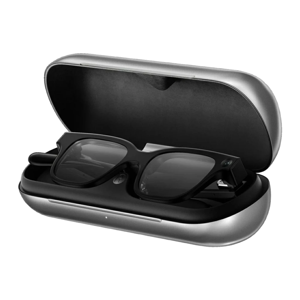 Rokid AI Glasses Negro con cámara 12MP, altavoces integrados y 4 micrófonos; montura negra elegante con patillas gruesas y lentes transparentes AR - Ítem11