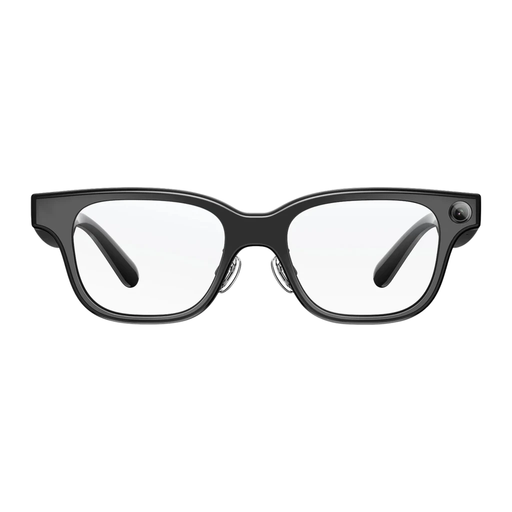 Rokid AI Glasses Negro con cámara 12MP, altavoces integrados y 4 micrófonos; montura negra elegante con patillas gruesas y lentes transparentes AR - Ítem12