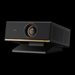 Proyector Wanbo X7 Pro Max 1080p Full HD con lente grande frontal, cuerpo negro con detalles dorados, rejillas laterales de ventilación y base inclinada