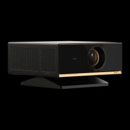 Proyector Wanbo X7 Pro Max negro con acentos dorados, lente frontal grande, rejillas laterales de ventilación y base estable; diseño elegante y moderno