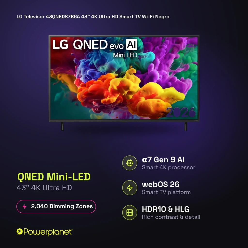 Televisor LG 43QNED87B6A de 43 pulgadas con pantalla QNED MiniLED 4K, colores vibrantes, contraste preciso y marco fino sobre base metálica - Ítem3