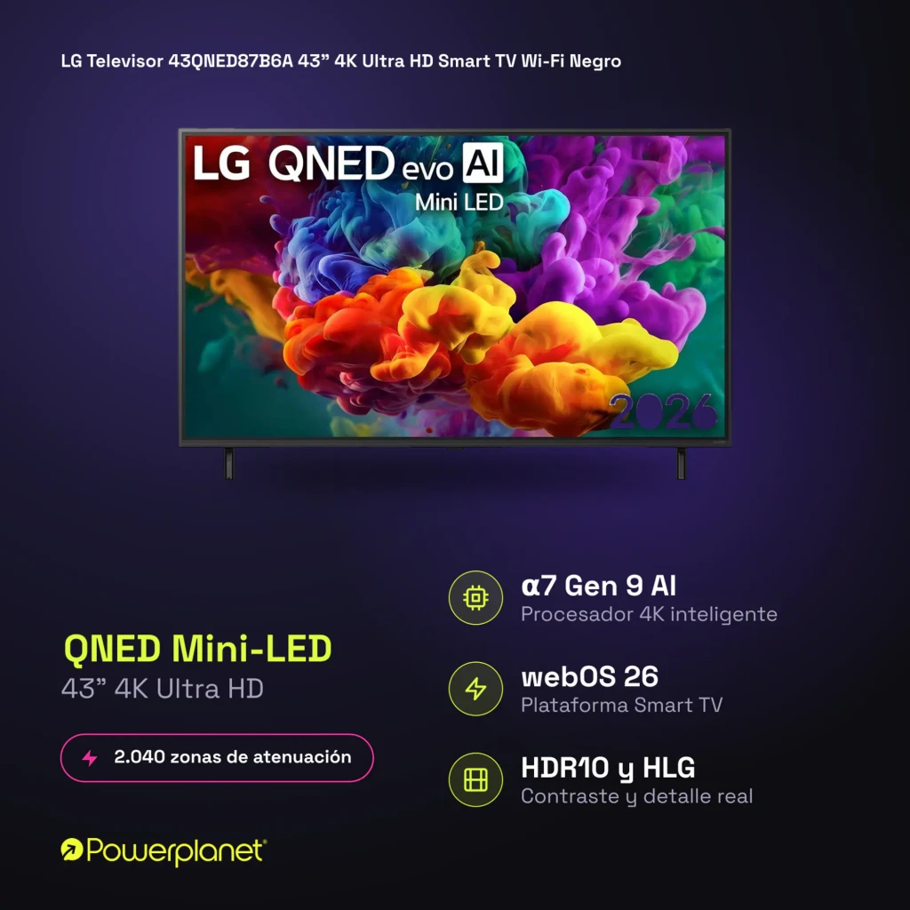 Televisor LG 43QNED87B6A de 43 pulgadas con pantalla QNED MiniLED 4K, colores vibrantes, contraste preciso y marco fino sobre base metálica - Ítem6