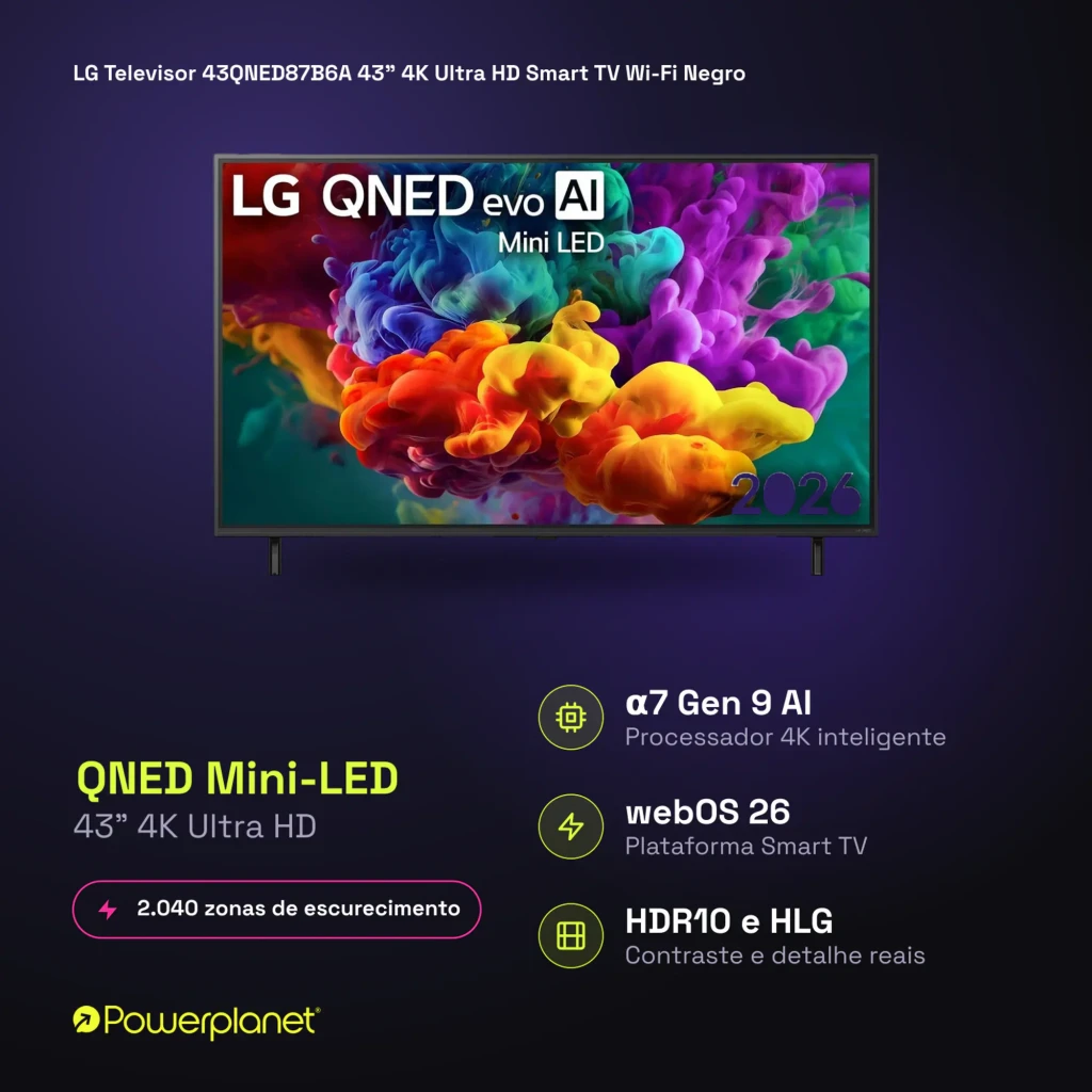 Televisor LG 43QNED87B6A de 43 pulgadas con pantalla QNED MiniLED 4K, colores vibrantes, contraste preciso y marco fino sobre base metálica - Ítem5