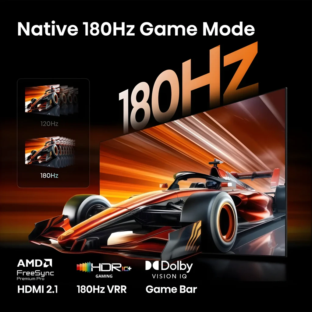 Tela do Televisor Hisense 55UR8S Mini LED 55 pol com moldura fina, logo FIFA, selos RGB, 180Hz, HDMI 2.1, anti-reflexo e modos de jogo destacados - Item2