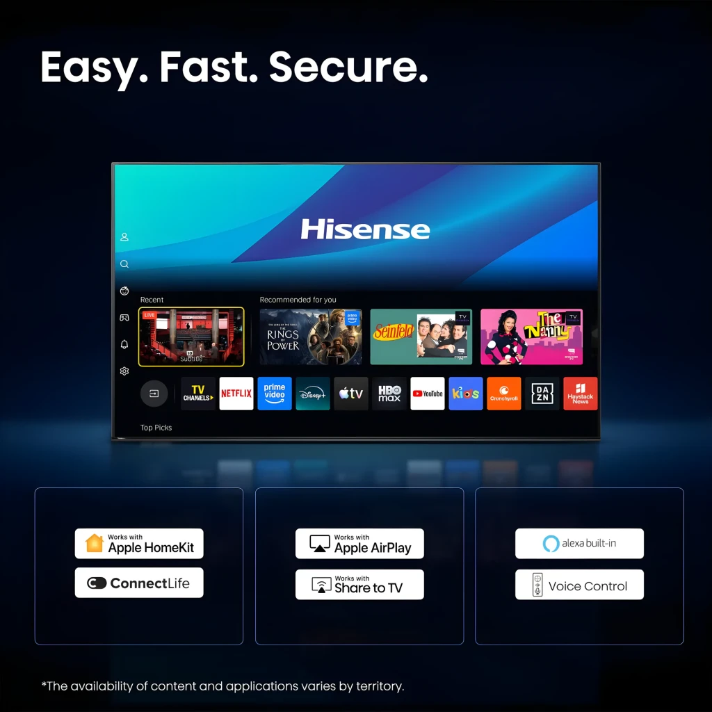 Tela do Televisor Hisense 55UR8S Mini LED 55 pol com moldura fina, logo FIFA, selos RGB, 180Hz, HDMI 2.1, anti-reflexo e modos de jogo destacados - Item3