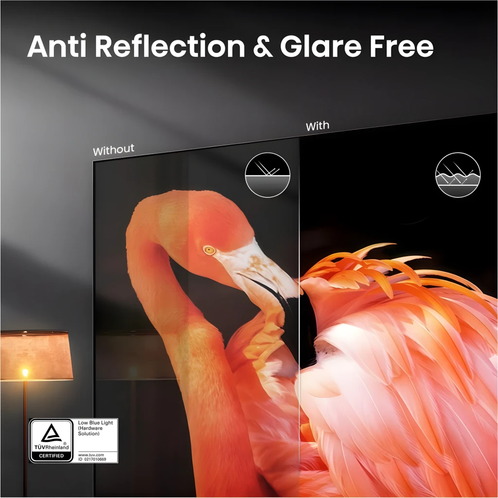 Tela do Televisor Hisense 55UR8S Mini LED 55 pol com moldura fina, logo FIFA, selos RGB, 180Hz, HDMI 2.1, anti-reflexo e modos de jogo destacados - Item6