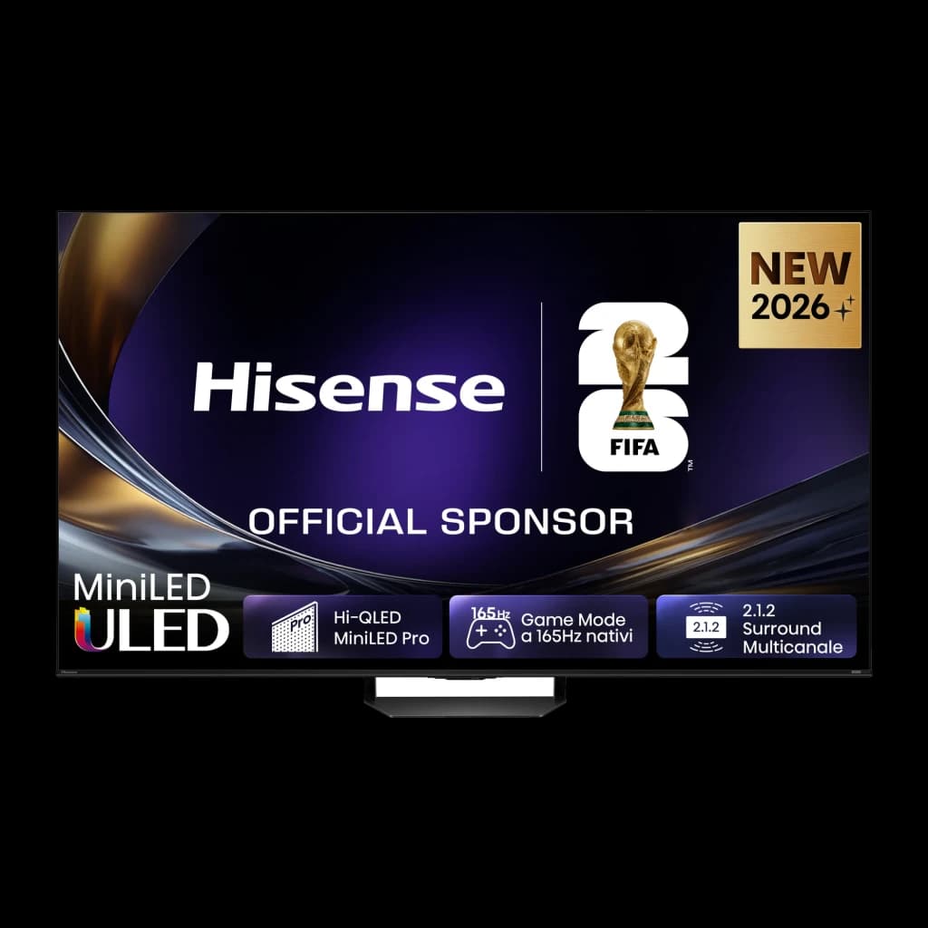 Televisor Hisense 85U7S PRO 85 polegadas 4K Mini LED, painel fino com bordas mínimas, logotipo FIFA 2026, destaque para 165Hz, ULED e som 2.1.2