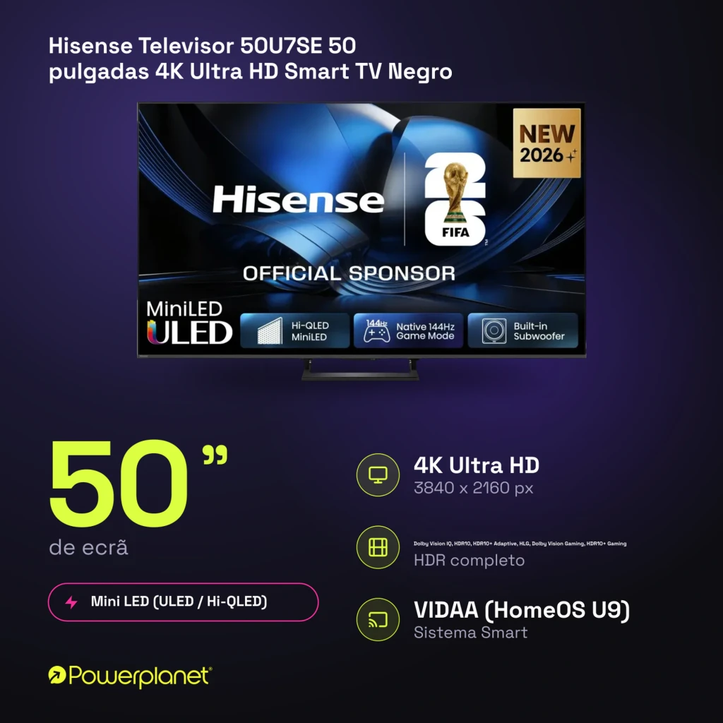 Televisor Hisense 50U7SE 50 polegadas com painel Mini LED ULED, 4K, taxa nativa 144Hz, modo gamer e subwoofer integrado; design fino com moldura estreita - Item6