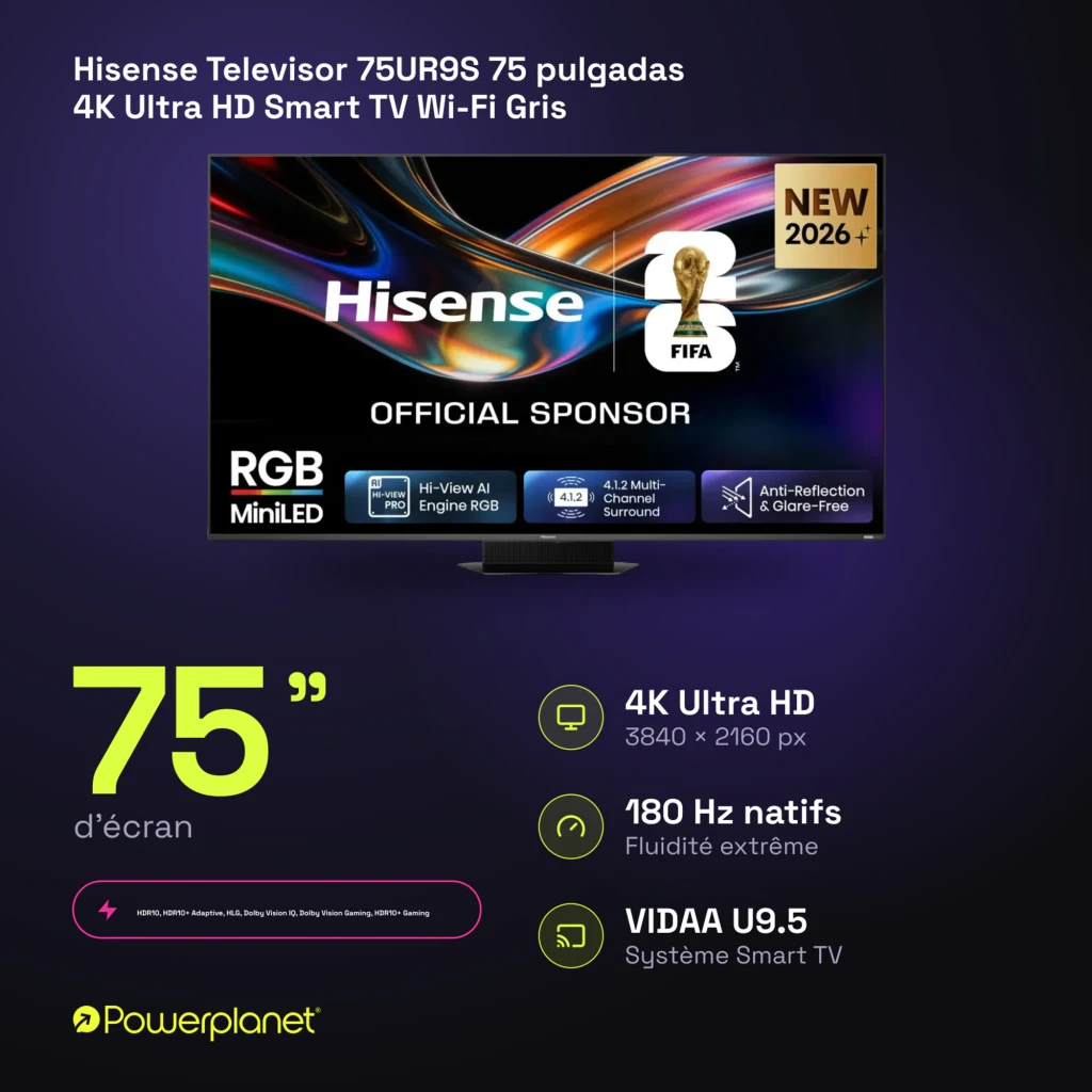 Televisor Hisense 75UR9S 75 pulgadas con pantalla 4K Mini LED, frecuencia 180Hz, panel antirreflejos, audio 4.1.2 y sistema VIDAA U9.5 - Ítem2