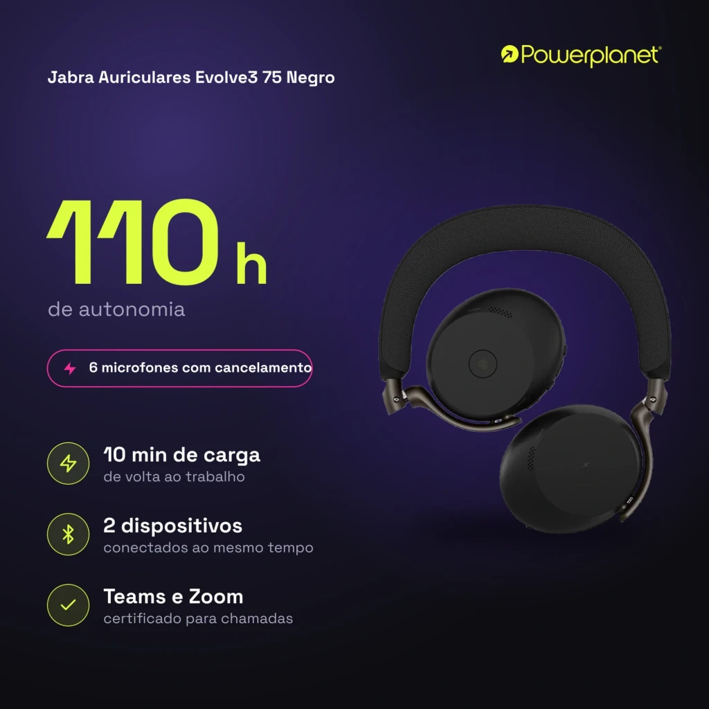 Jabra Evolve3 75 preto, vista superior: fones dobrados com faixa e almofadas visíveis - Item8