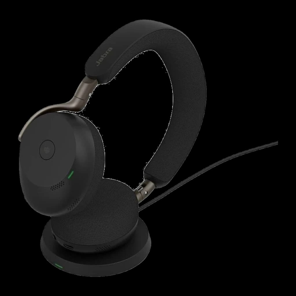 Jabra Evolve3 75 noir, avec support de bureau: casque au repos avec câble de connexion