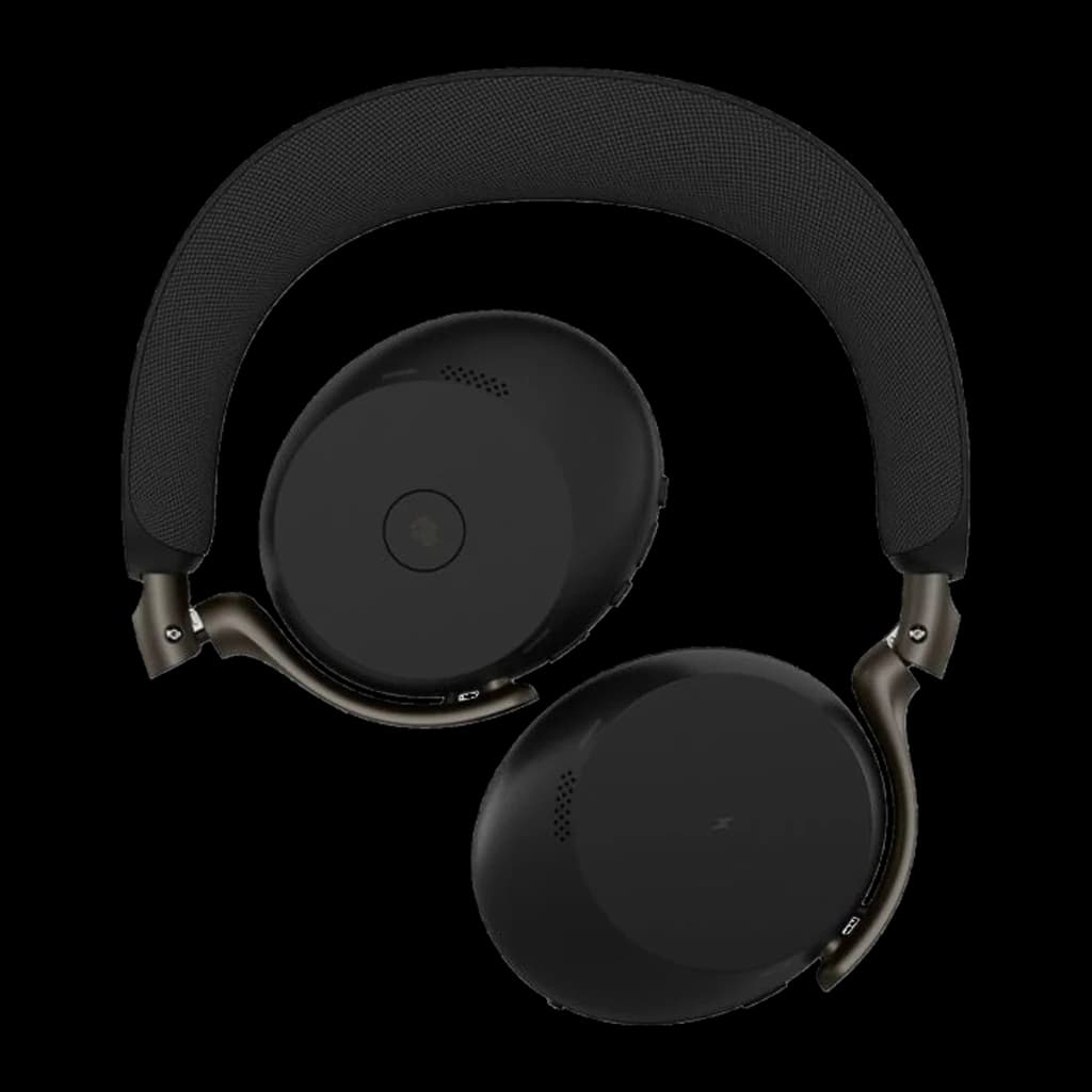 Jabra Evolve3 75 noir, vue de dessus: casque plié avec arceau et coussinets visibles