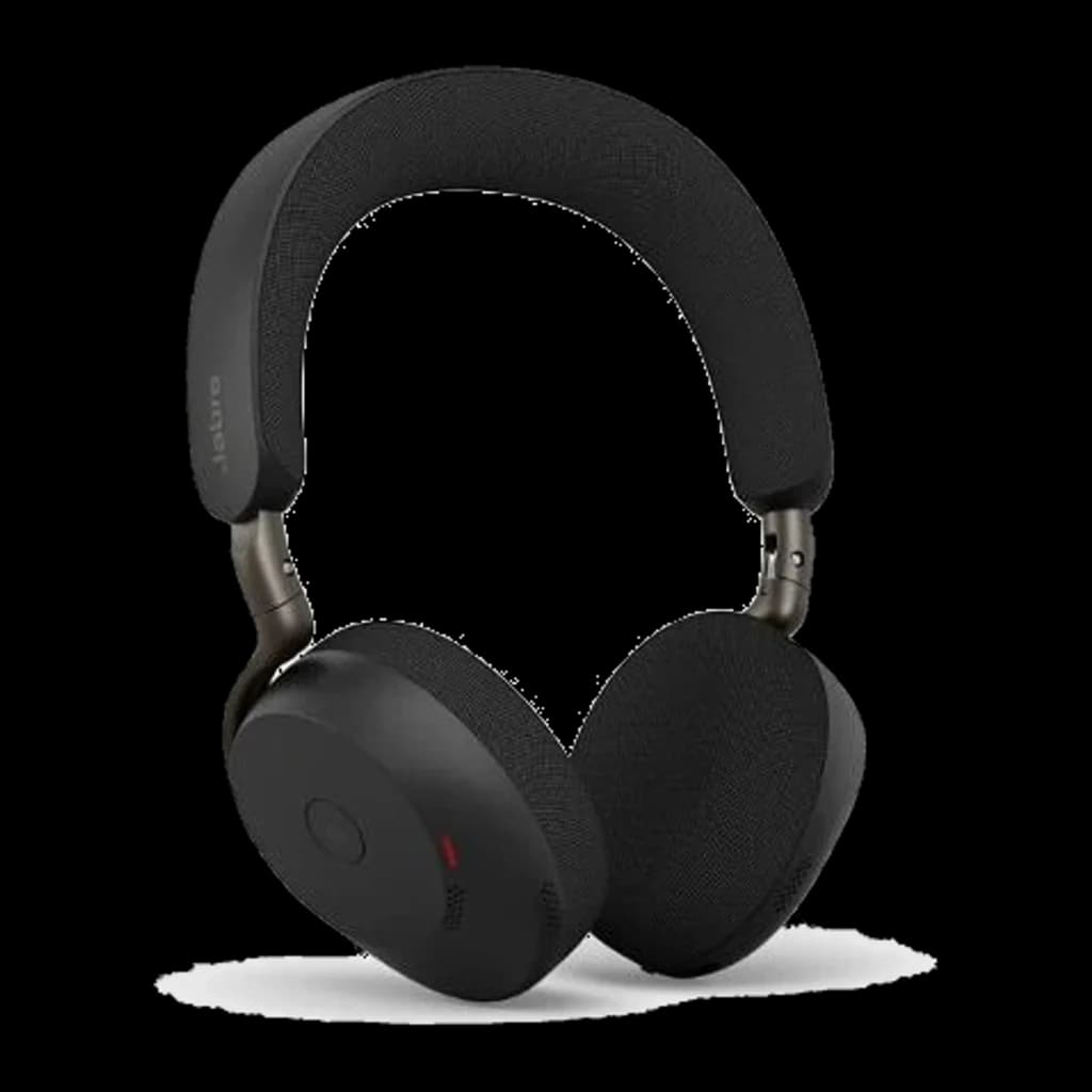 Jabra Evolve3 75 noir, vue de face: casque avec arceau rembourré et boutons de commande