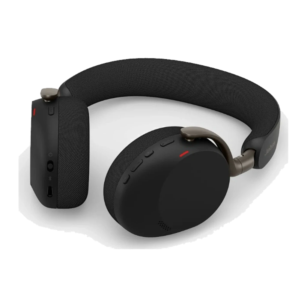 Jabra Evolve3 75 preto, vista superior: fones dobrados com faixa e almofadas visíveis - Item2