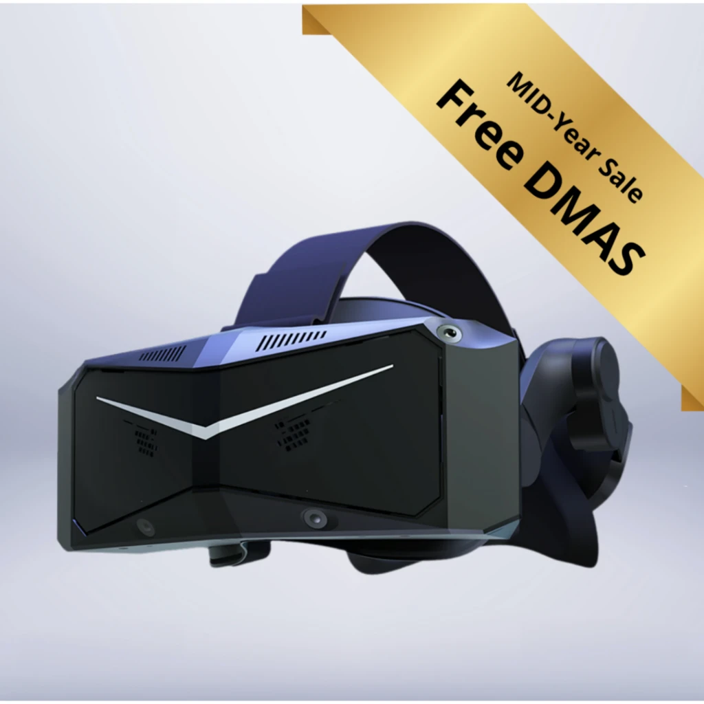 Pimax Crystal Light com drivers pretos, visor angular cinza, headstrap acolchoado e dois controladores ergonômicos; resolução 2880 x 2880 por olho - Item2