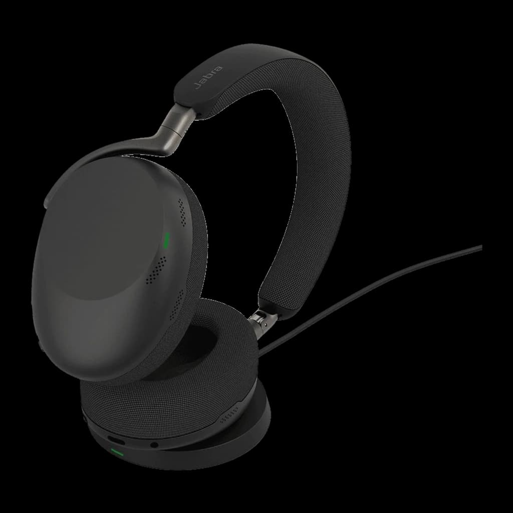 Jabra Evolve3 85 noir, avec câble: casque sur support avec câble USB connecté
