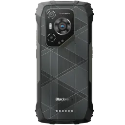 Blackview BL7000 Pro 5G robuste, dos gris texturé à motifs géométriques, module photo triple proéminent avec capteur vision nocturne, bords renforcés