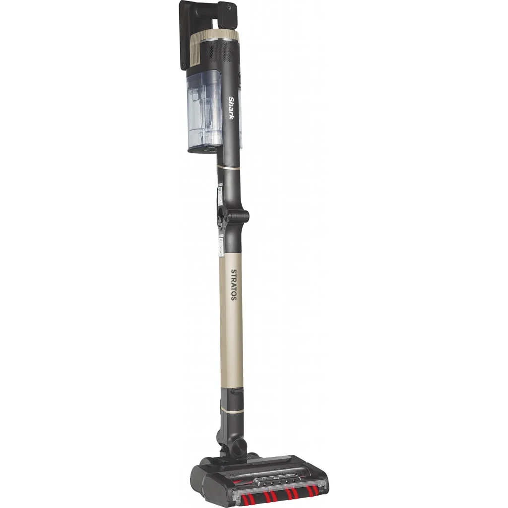 Aspirateur balai Shark Stratos IZ400EUT sans fil gris et beige avec tube inclinable, grand bac transparent, tête motorisée large à rouleaux rouges - Ítem4