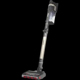 Aspiradora escoba Shark Stratos IZ400EUT sin cable, diseño en gris y beige, tubo articulado, depósito transparente y cabezal ancho con rodillos rojos