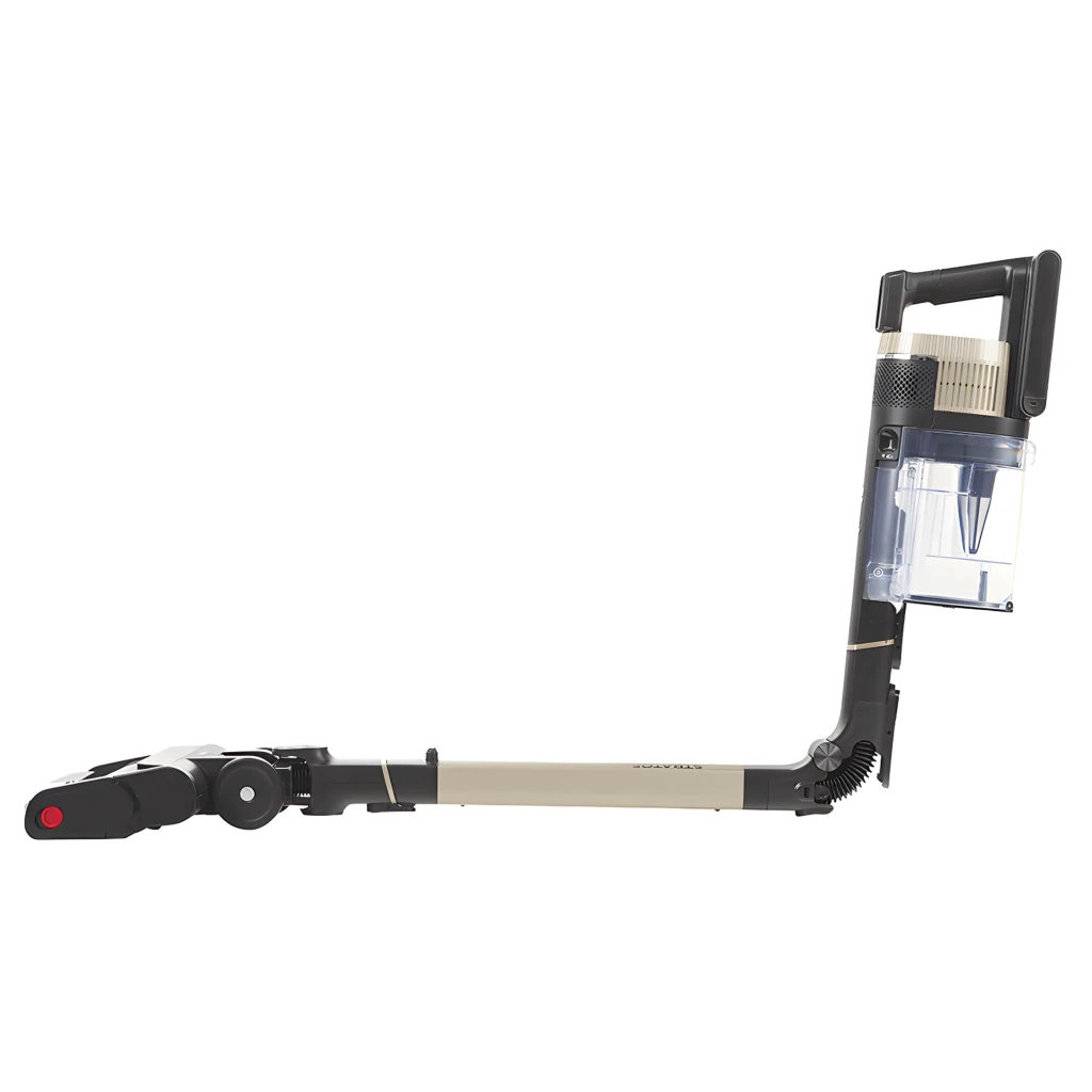 Aspirateur balai Shark Stratos IZ400EUT sans fil gris et beige avec tube inclinable, grand bac transparent, tête motorisée large à rouleaux rouges - Ítem2