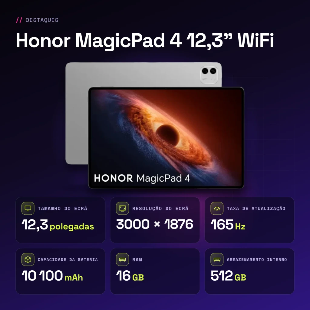 Honor MagicPad 4 12,3 pulgadas WiFi 16GB/512GB Gris OLED 165Hz Snapdragon 8 Gen 2 10100mAh - características