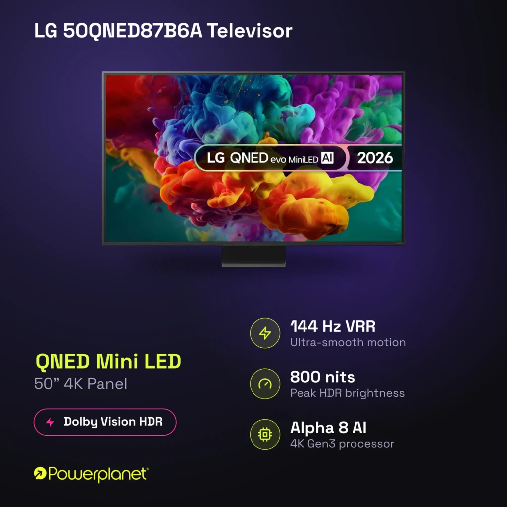 Televisor LG 50QNED87B6A de 50 pulgadas con pantalla QNED MiniLED 4K, colores vibrantes, contraste preciso y marco fino sobre base metálica - Ítem3