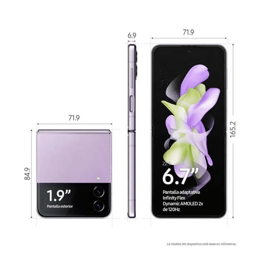 Samsung Galaxy Z Flip4 5G violeta recondicionado, tela principal 6,7 Dynamic AMOLED 120 Hz, tela externa 1,9, câmeras duplas, design dobrável fino