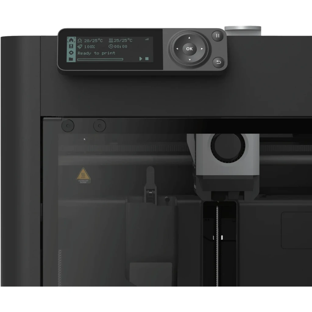 Bambu Lab P1S impressora 3D preta com câmara fechada, visor digital à esquerda, filtro de carvão integrado e volume de impressão visível na base - Item2