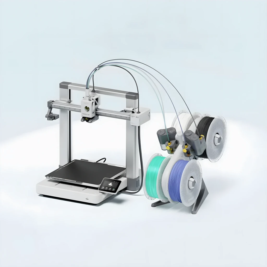 Impressora 3D Bambu Lab A1 Combo com AMS Lite de 4 cores, estrutura metálica, extrusor frontal, mesa aquecida e suporte lateral para múltiplos filamentos - Item5
